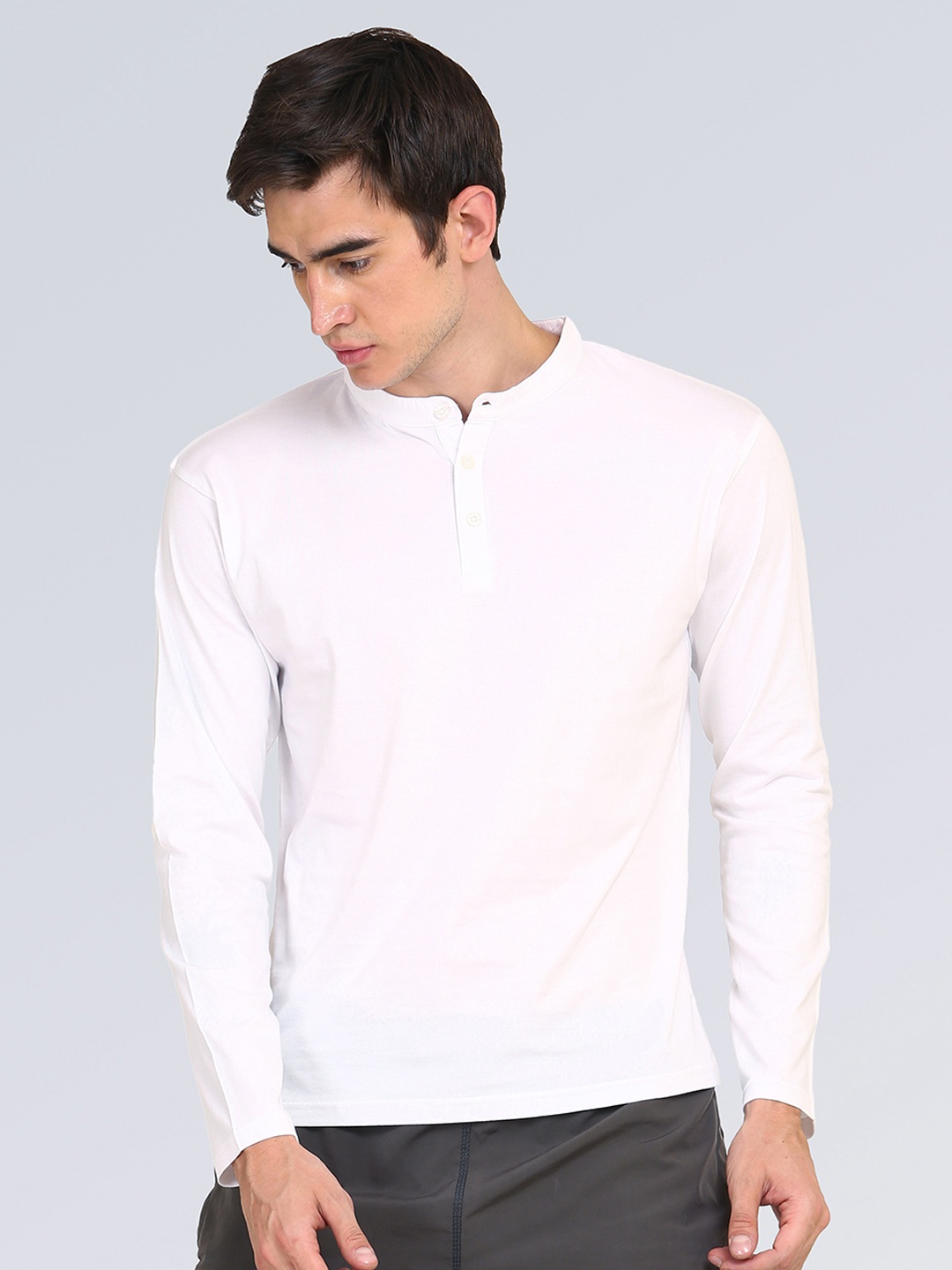 

Appulse Men White Solid Mandarin Collar T-shirt