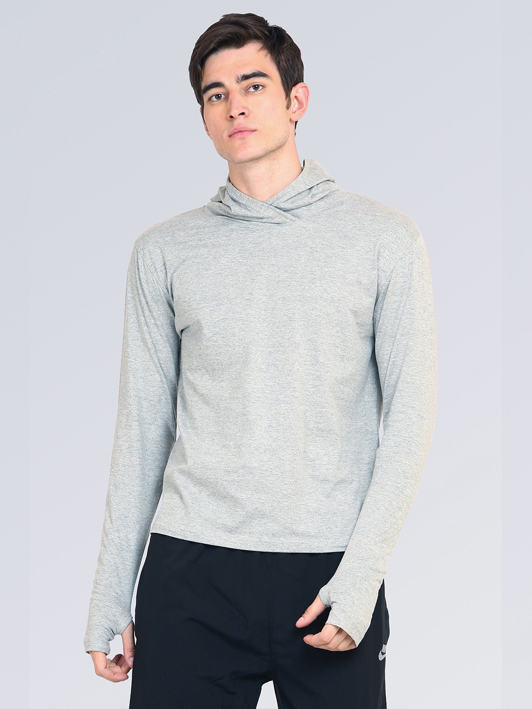 

appulse Men Pack of 2 Grey Melange Hoodie Thumbopen T-Shirt
