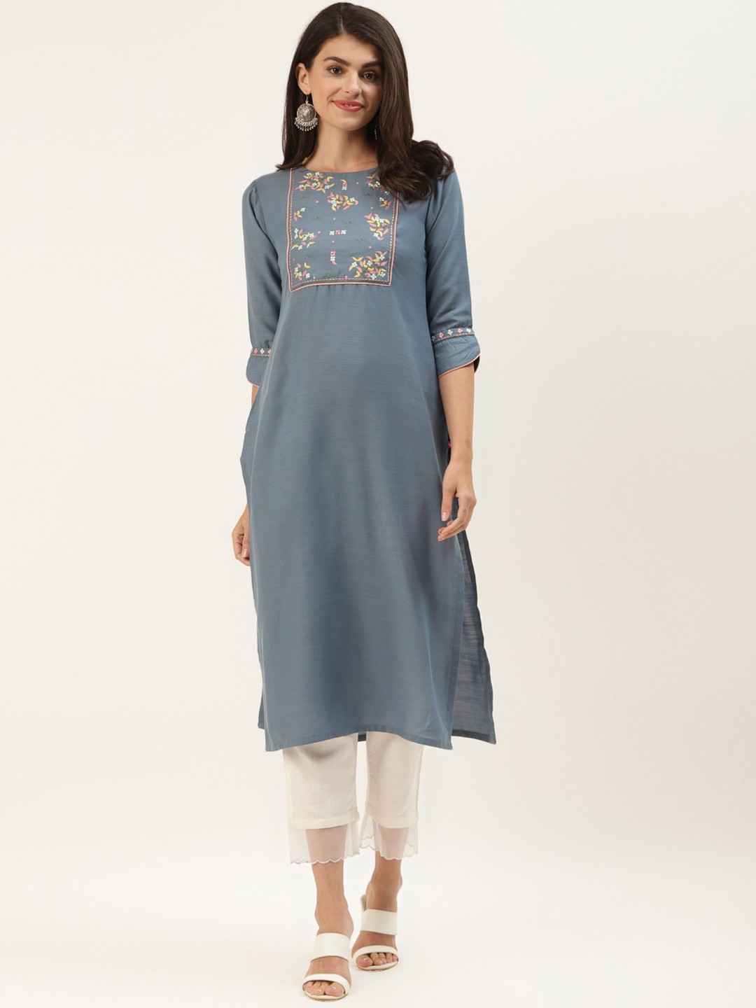 

Varanga Women Blue Floral Yoke Design Kurta
