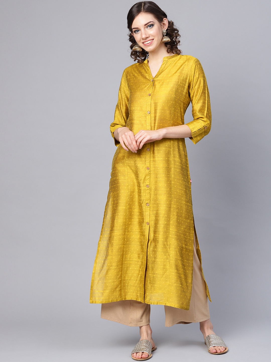 

Varanga Women Mustard Yellow Dobby Kurta