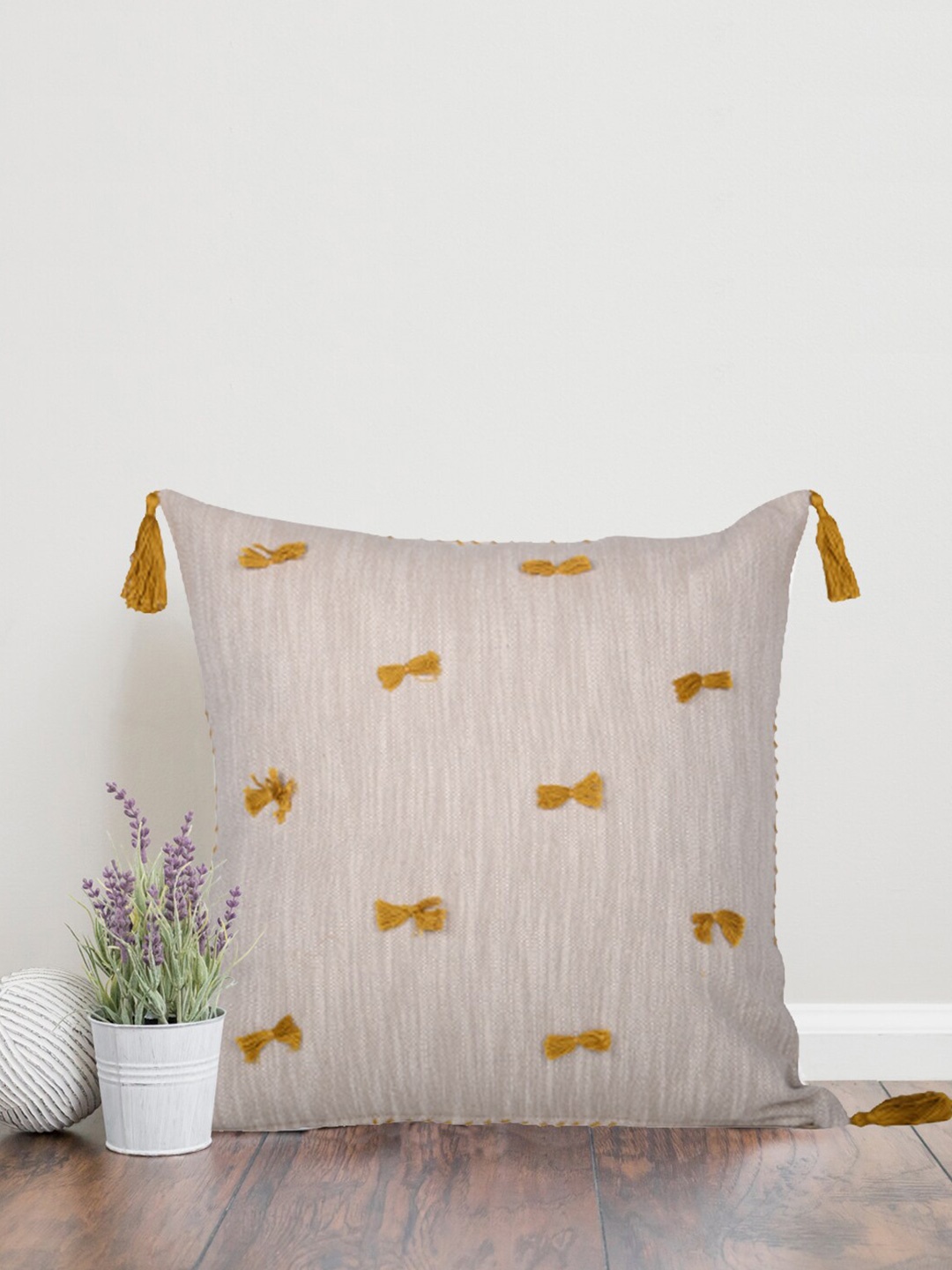 

Home Beige & Yellow Embroidered Square Cushion Covers