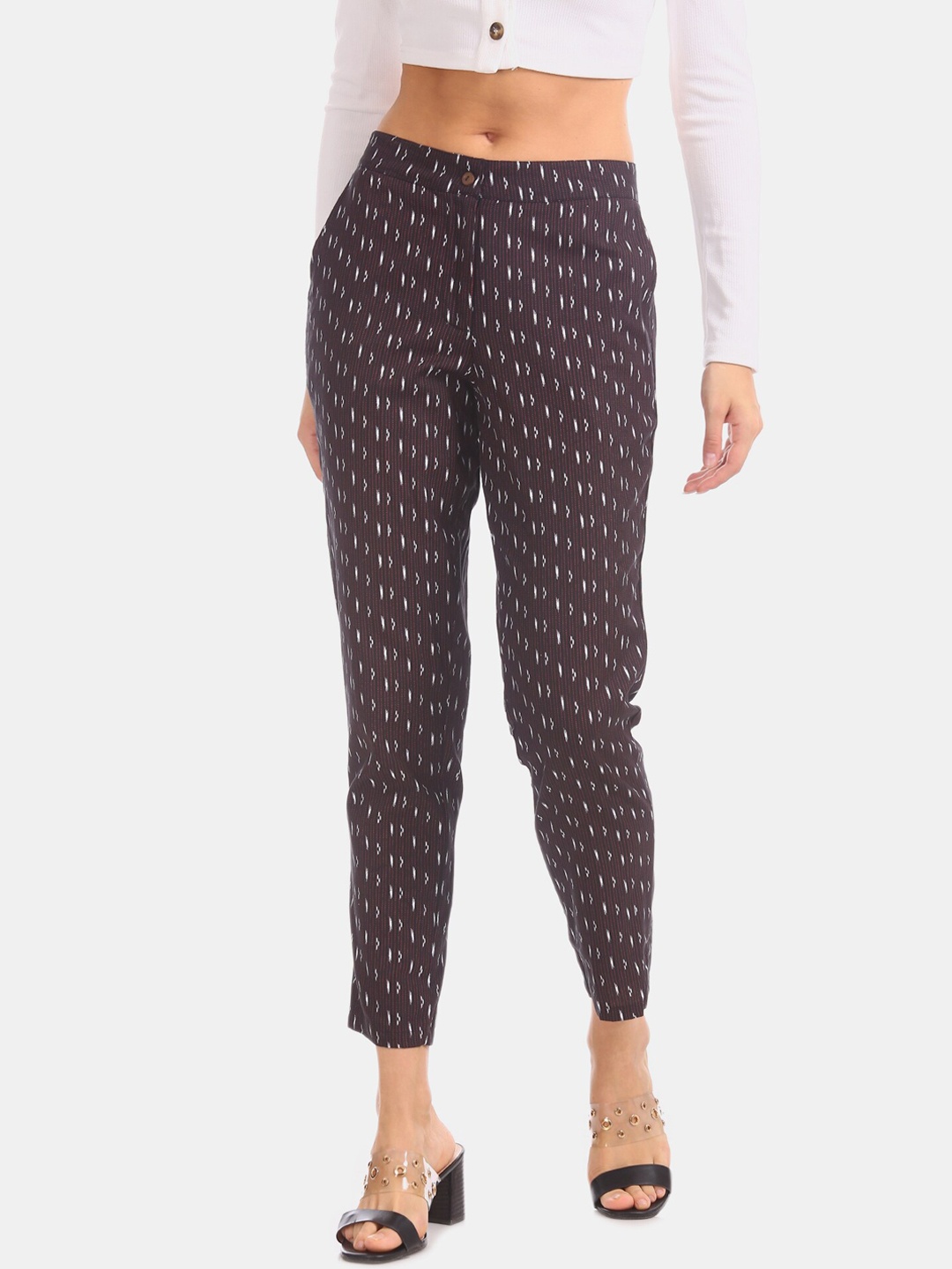 

Karigari Women Brown Regular Fit Printed Cigerette Trousers