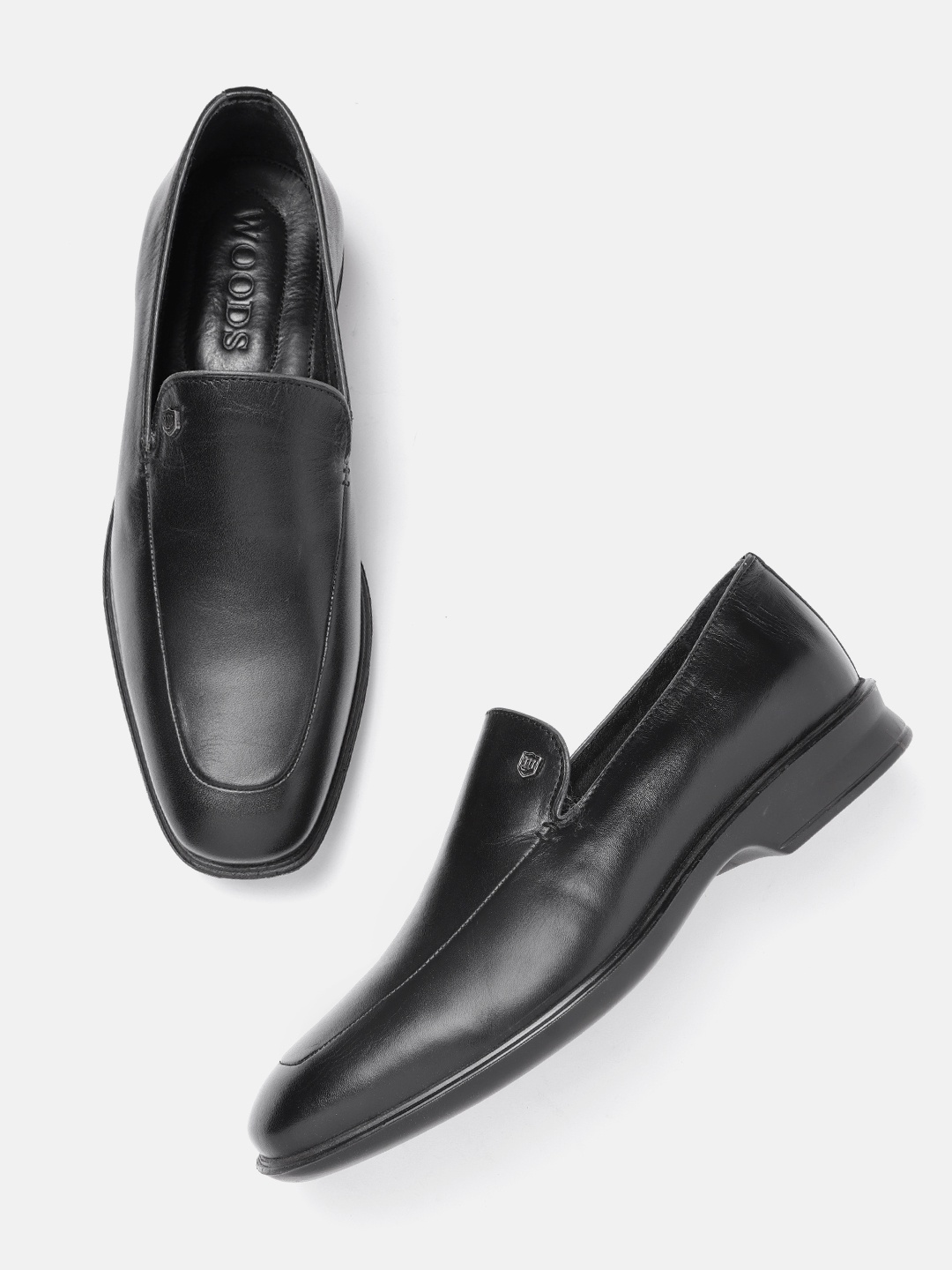 

Woods Men Black Leather Solid Formal Slip-On Shoes