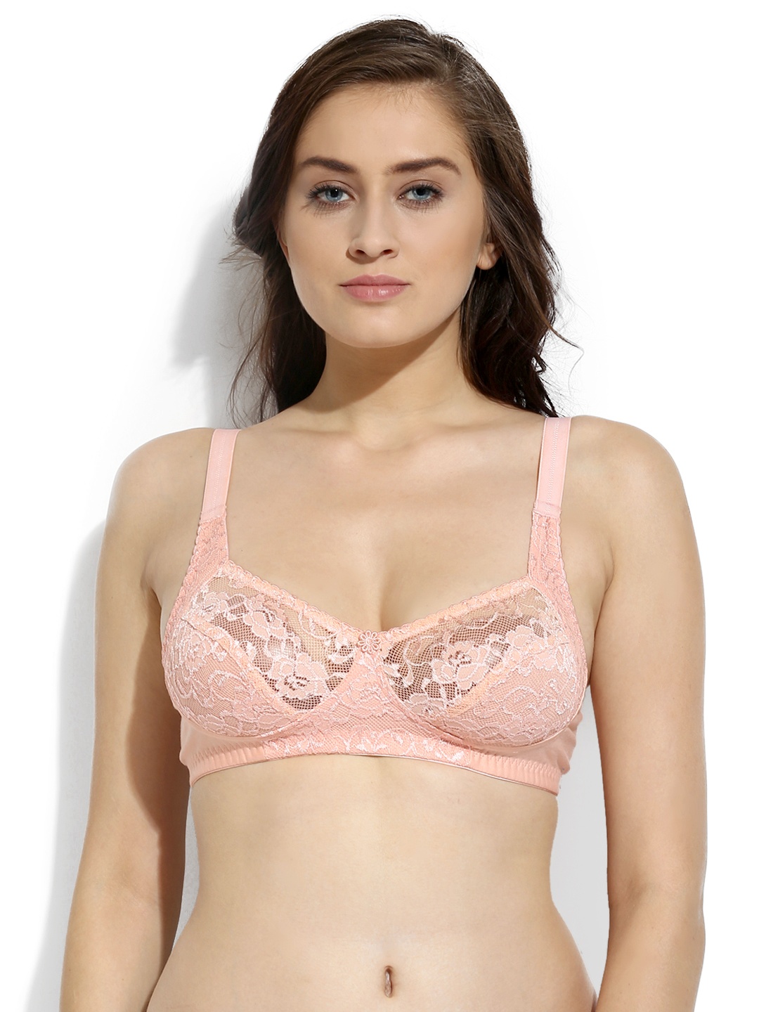 

Da Intimo Peach-Coloured Medium-Coverage Lace Bra DI-713