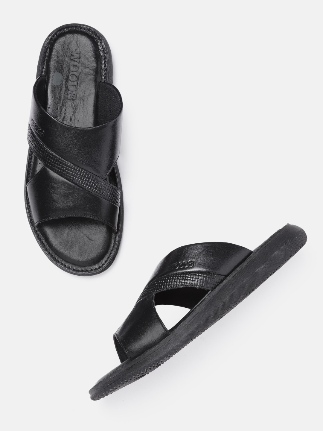 

Woods Men Black Leather Solid Comfort Sandals