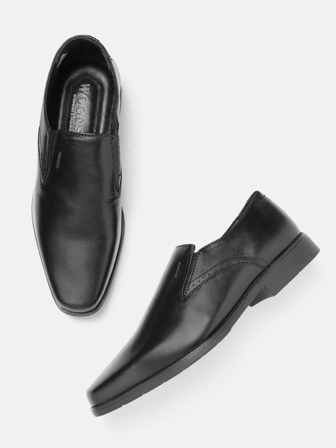 

Woods Men Black Leather Solid Formal Slip-Ons