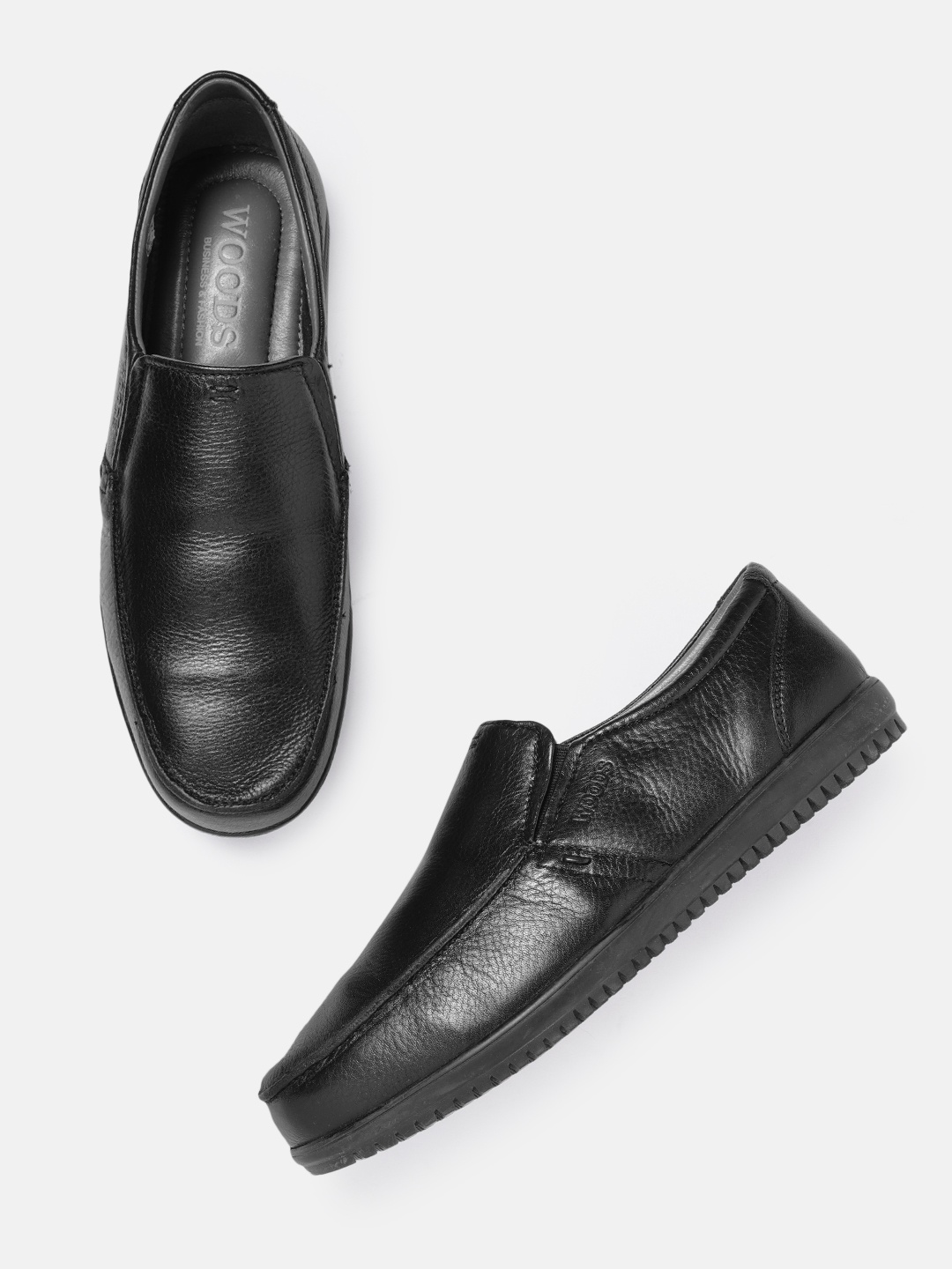 

Woods Men Black Leather Solid Formal Slip-Ons