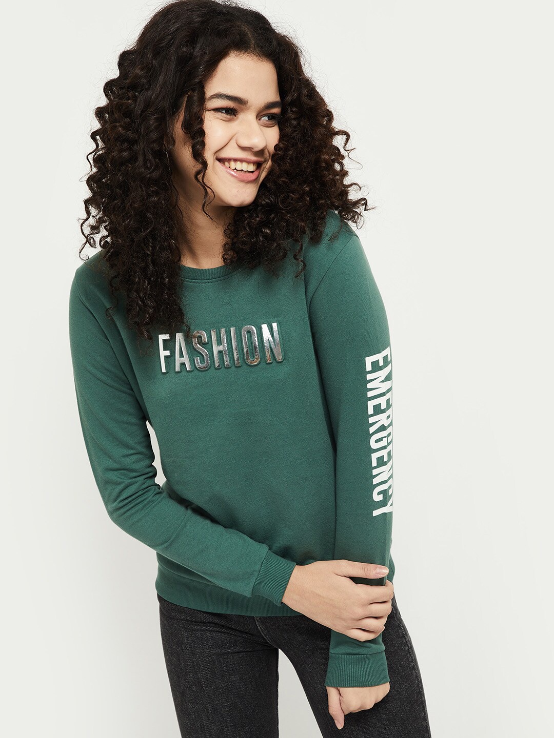 

max Women Green Printed Sweatshirt