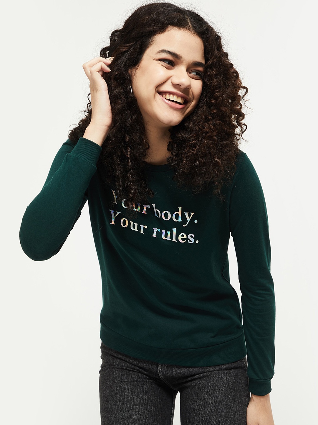 

max Women Green Printed Sweatshirt