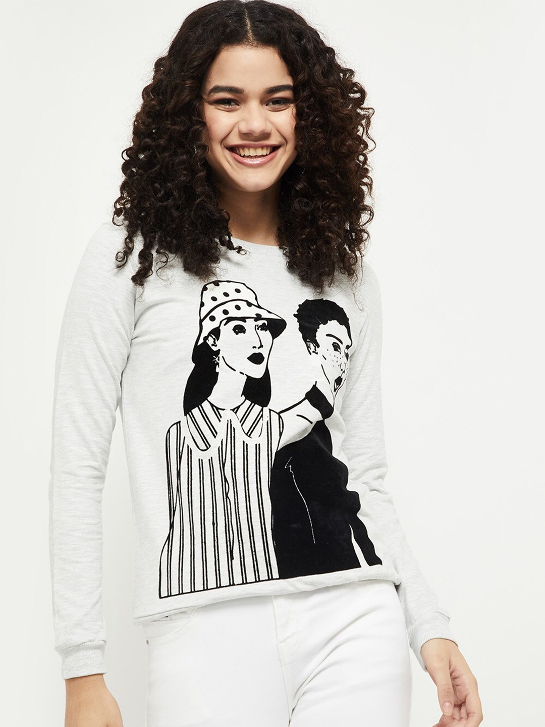 

max Women Grey Printed Sweatshirt