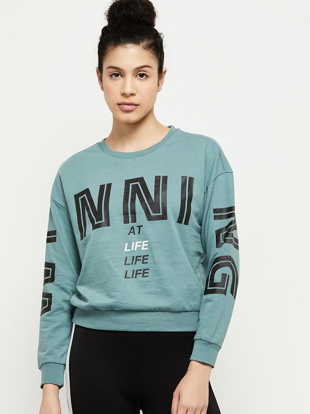 

max Women Green Printed Sweatshirt