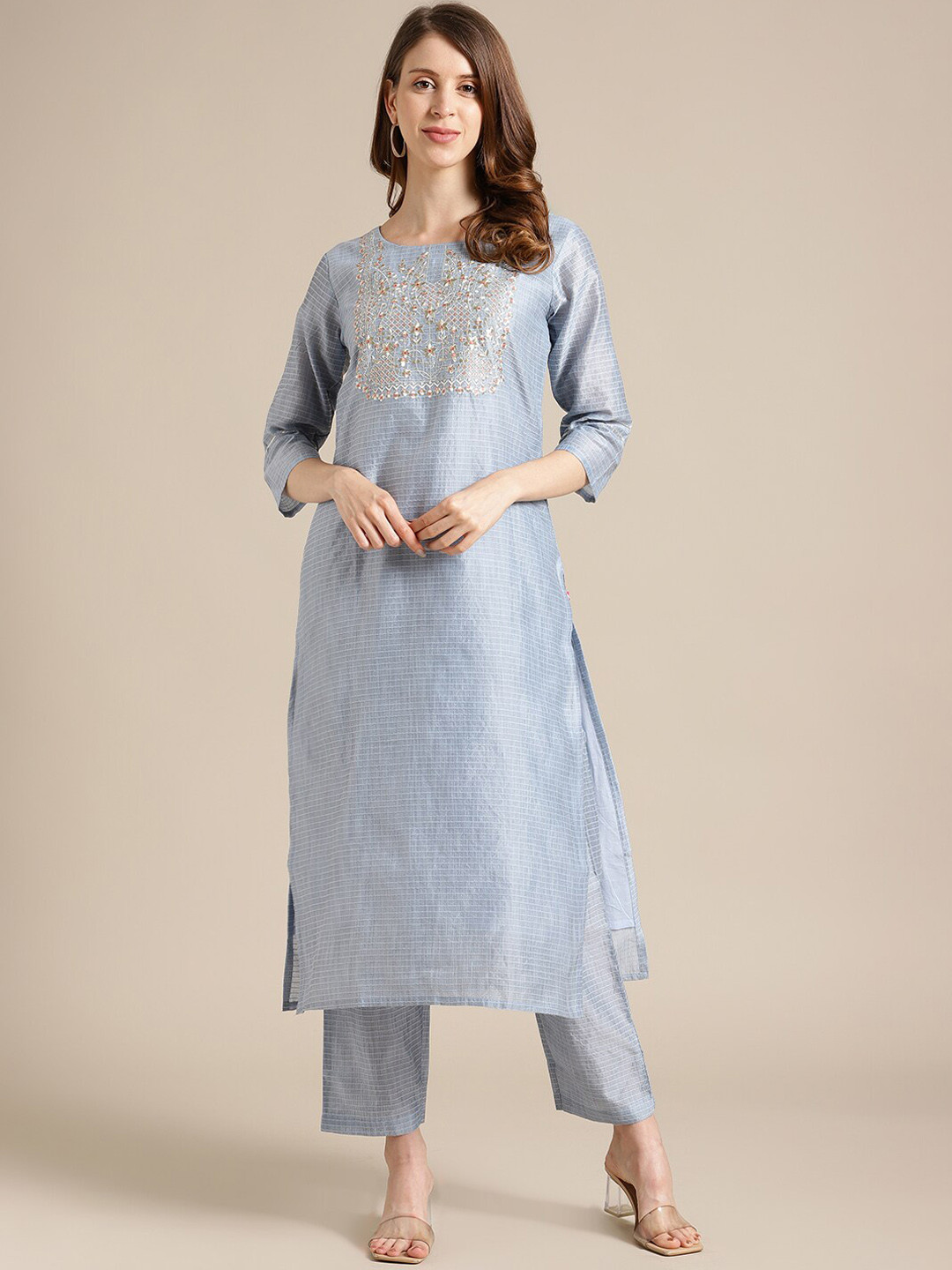 

Varanga Women Blue Mirror Work Kurta with Trousers