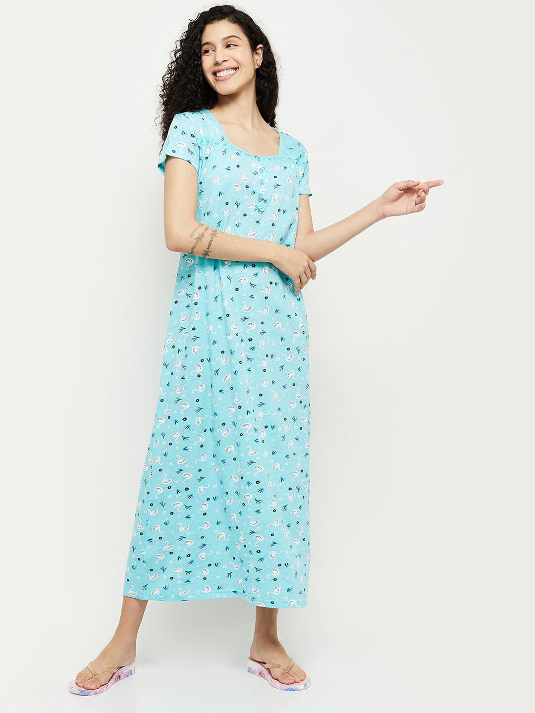 

max Turquoise Blue Printed Maxi Nightdress
