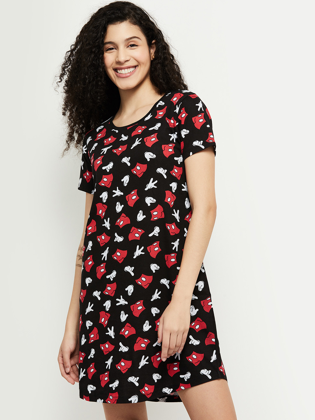 

max Black & Red Printed Pure Cotton Nightdress