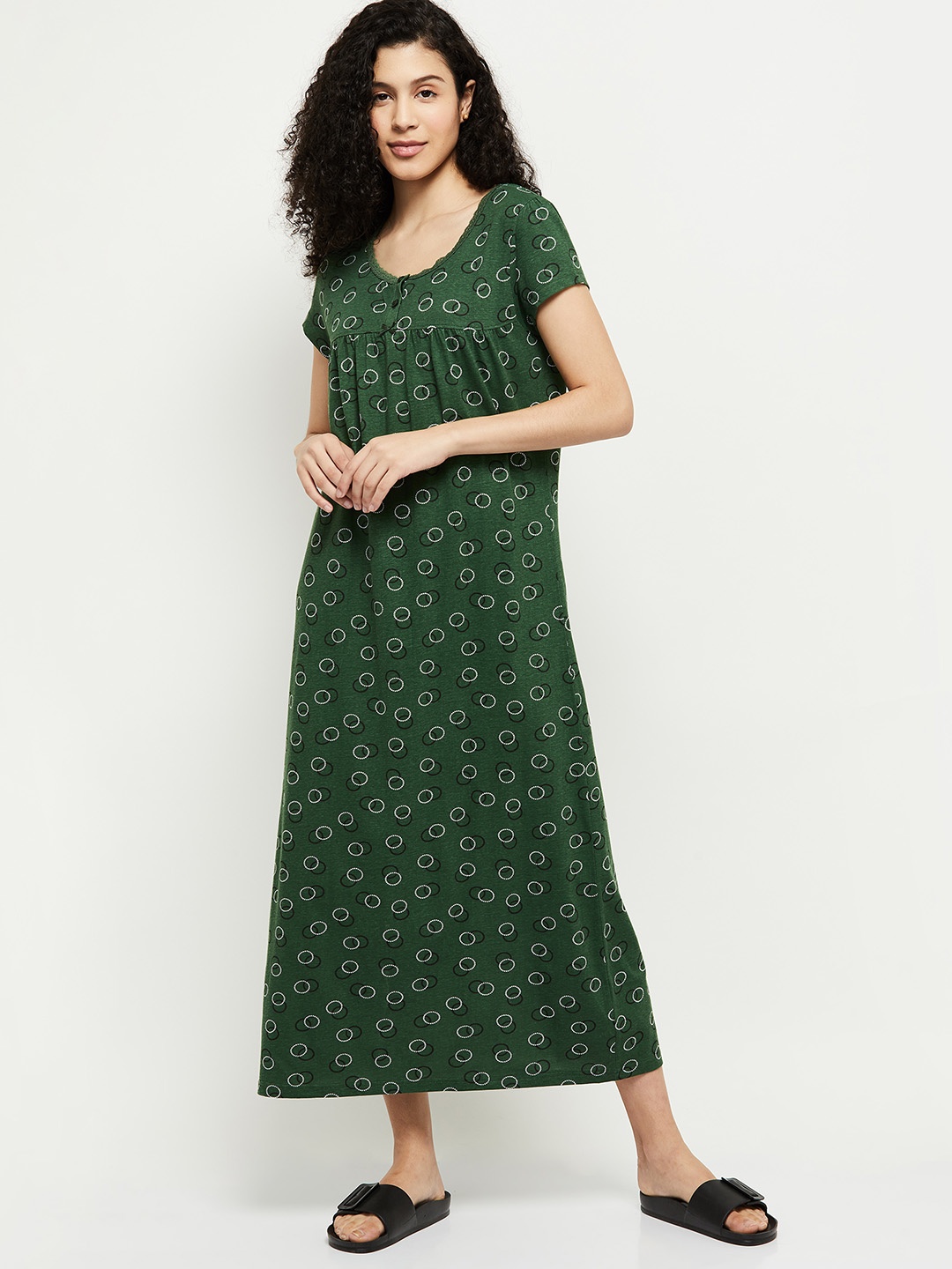 

max Olive Green Printed Maxi Nightdress