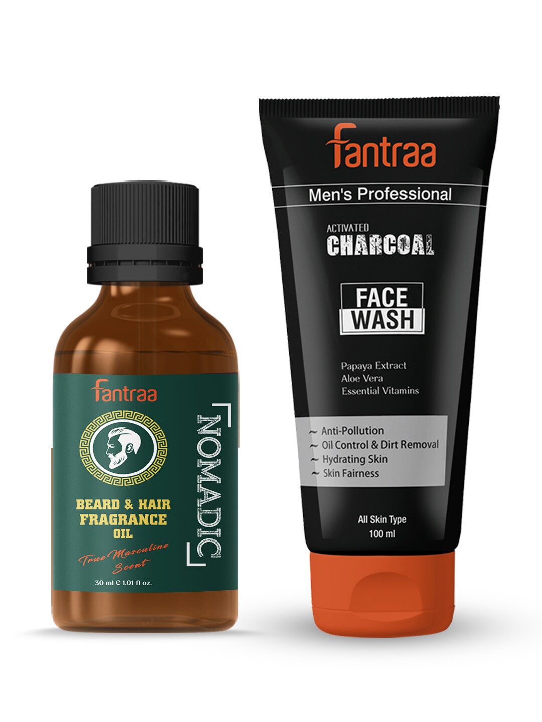 

Fantraa Men Set Of Beard Oil & Charcoal Face Wash, Black