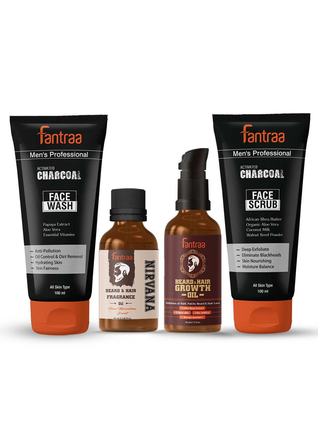

Fantraa Men's Professional Set Of Activated Charcoal Beard Oil & Face Wash 280 ml, Black