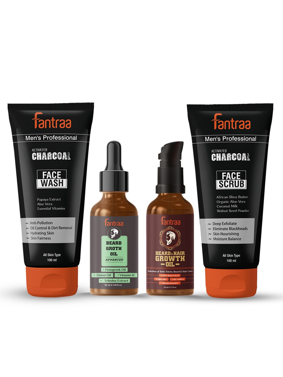 

Fantraa Men Set Of 4 Beard Growth Oil & Face Wash 280 ml, Black