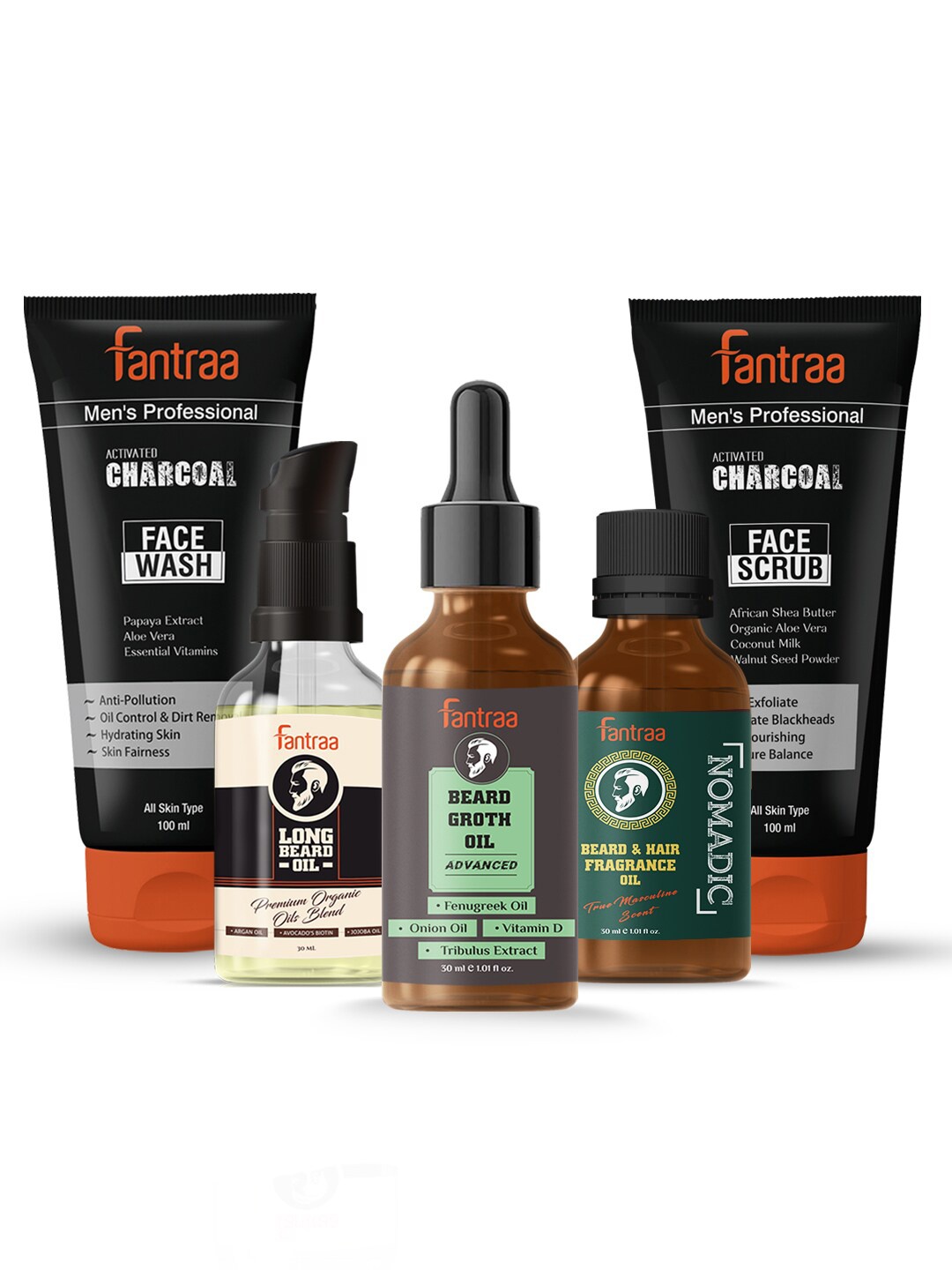 

Fantraa Men Set of 5 Face and Beard & Moustache Care Kit, Black