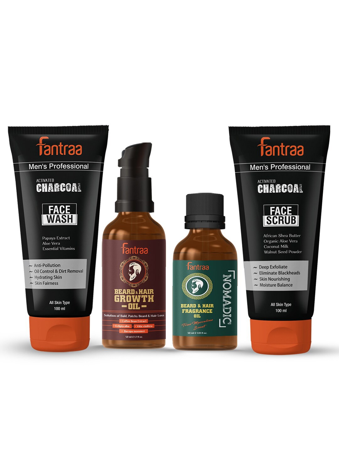 

Fantraa Men's Professional Set Of 4 Beard Oil & Face Wash 280 ml, Black