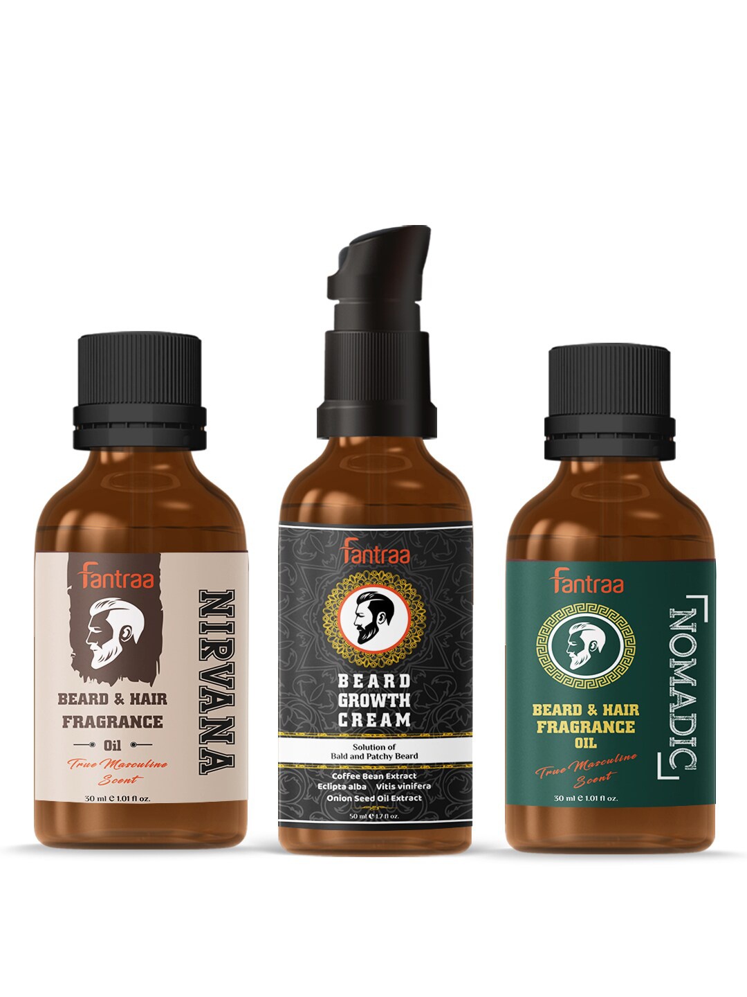 

Fantraa Men Set Of 3 Beard Growth Cream & Hair Growth Kit, Black