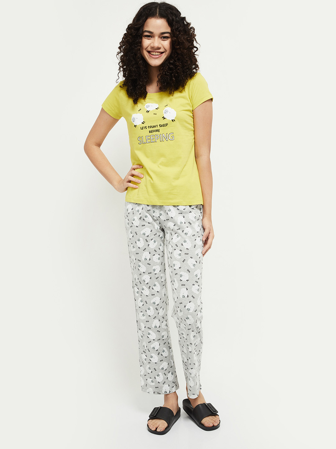 

max Women Yellow & Grey Printed Night suit