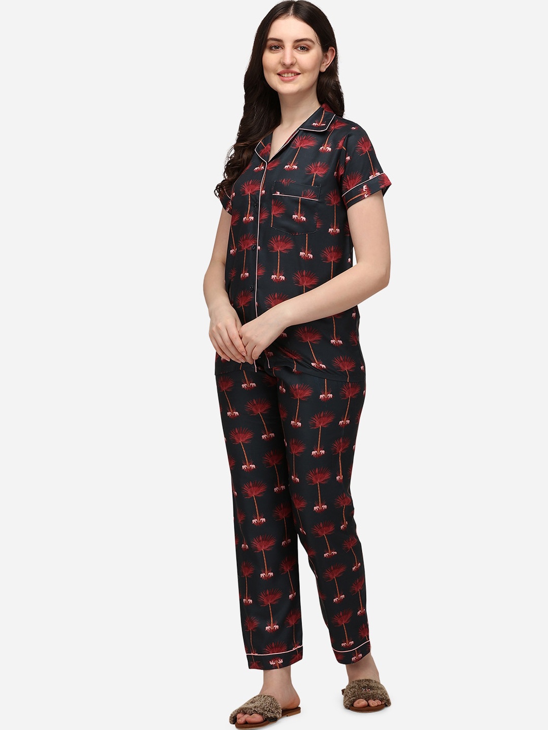 

House of JAMMIES Women Blue & Red Printed Night suit