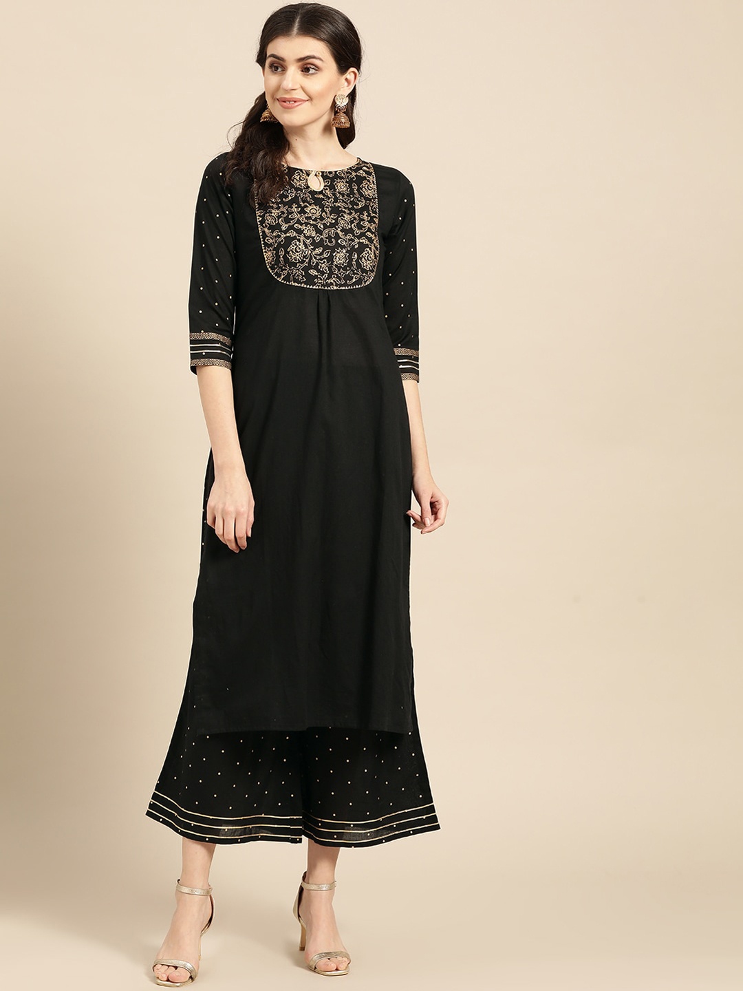 

Varanga Women Black & Gold-Toned Gotta Patti Kurta with Palazzo