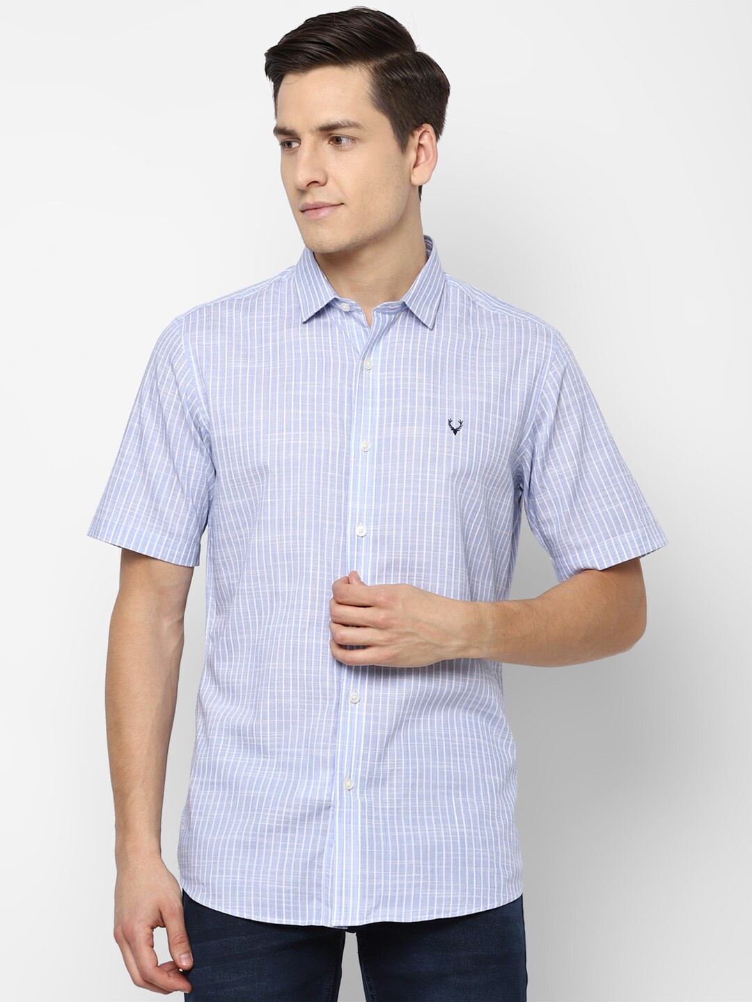 

Allen Solly Men Blue Slim Fit Pinstripes Pure Cotton Casual Shirt