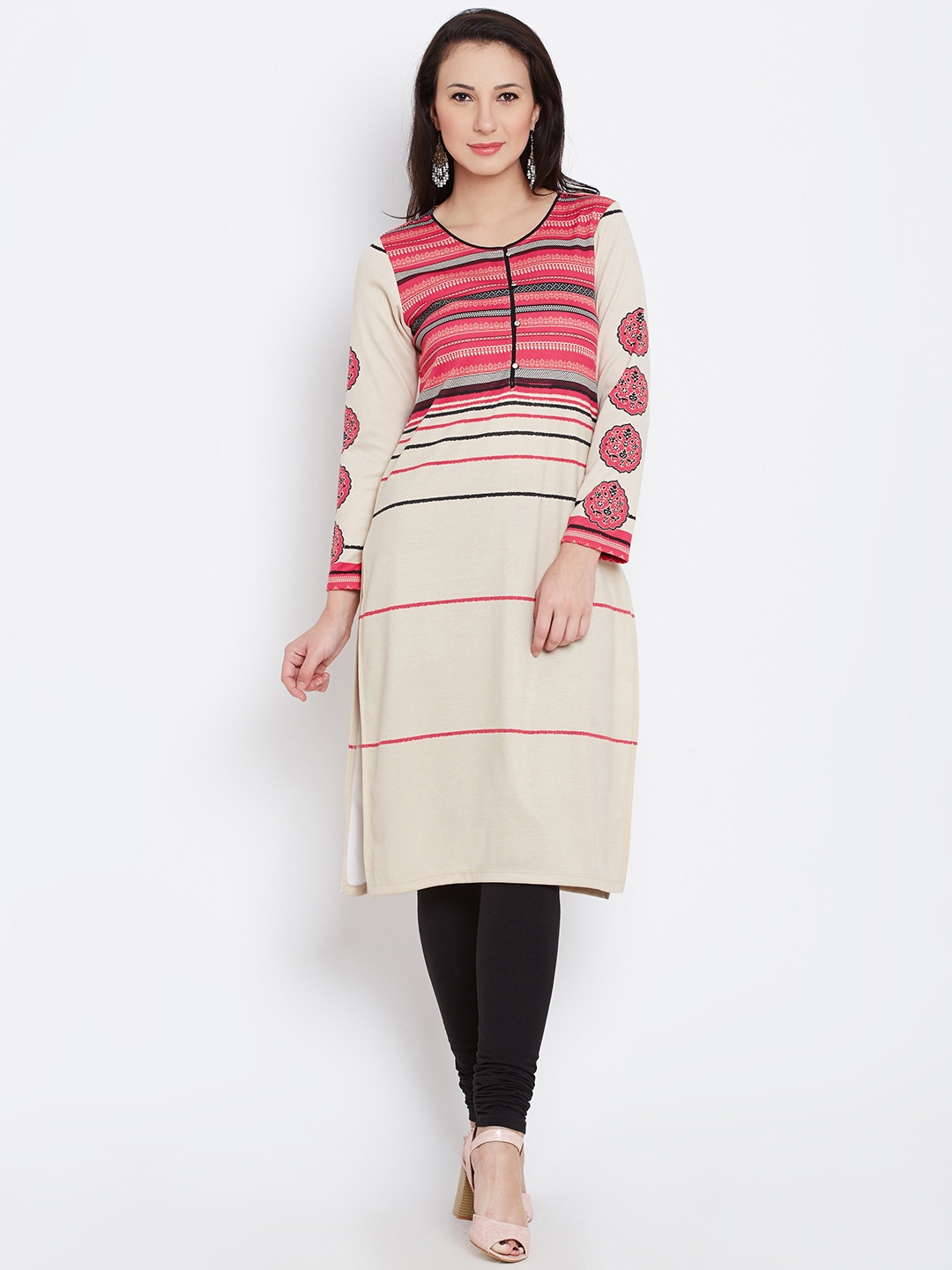 

AURELIA Women Cream-Coloured Printed Straight Kurta