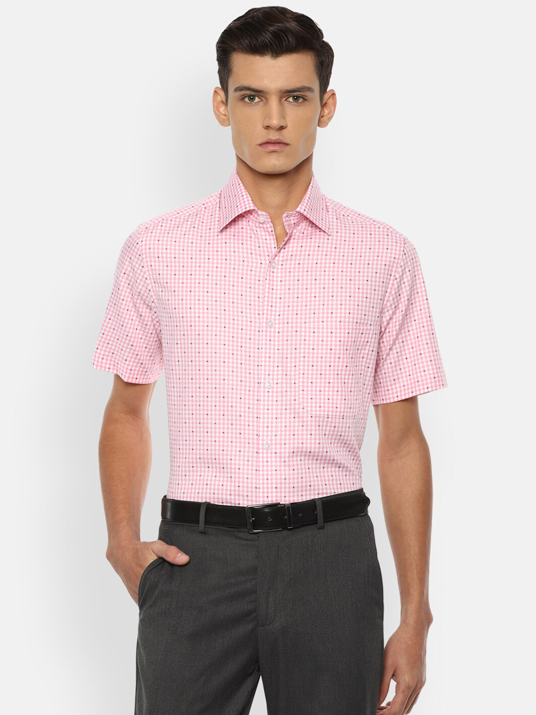 

Louis Philippe Men Pink Opaque Checked Formal Shirt