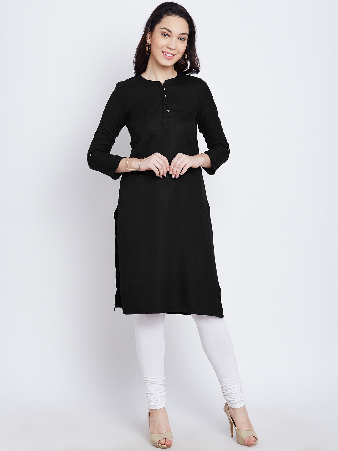 

AURELIA Women Black Herringbone Pattern Straight Kurta