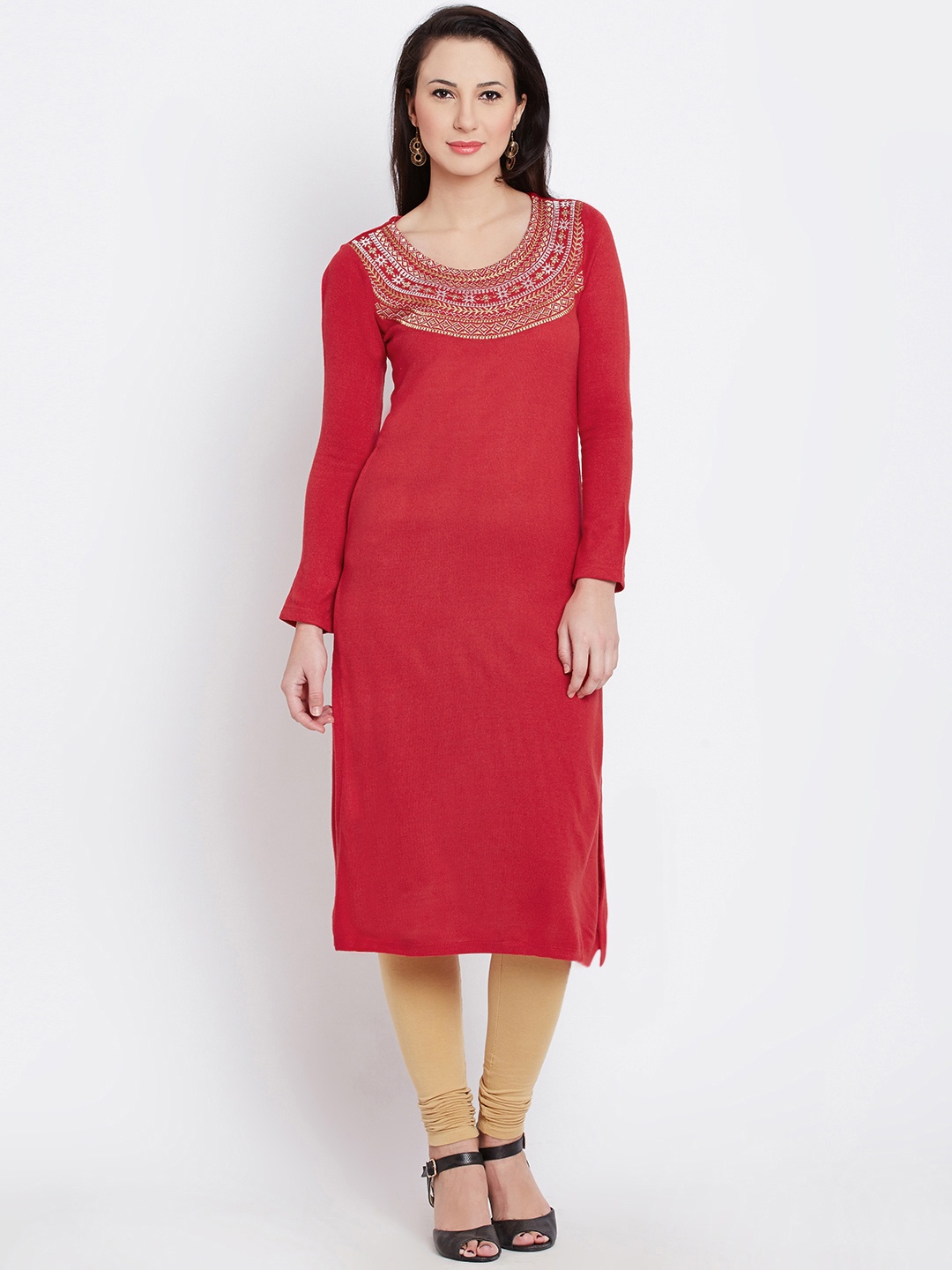 

AURELIA Women Red Embroidered Straight Kurta