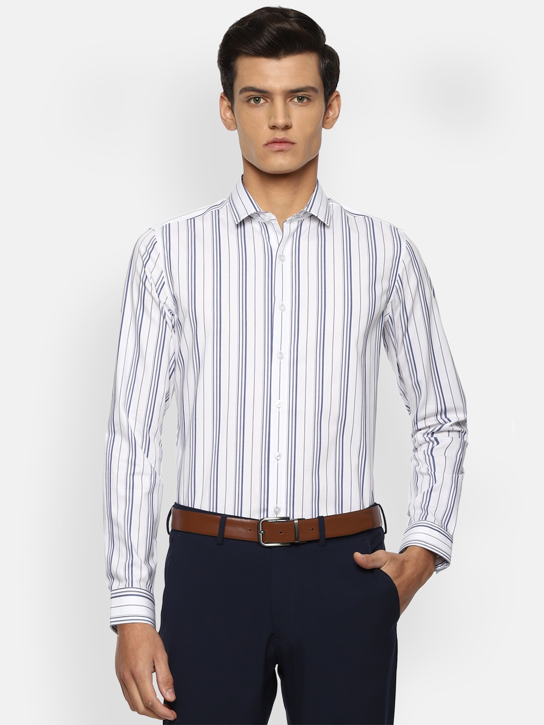 

Louis Philippe Men White Slim Fit Opaque Striped Formal Shirt