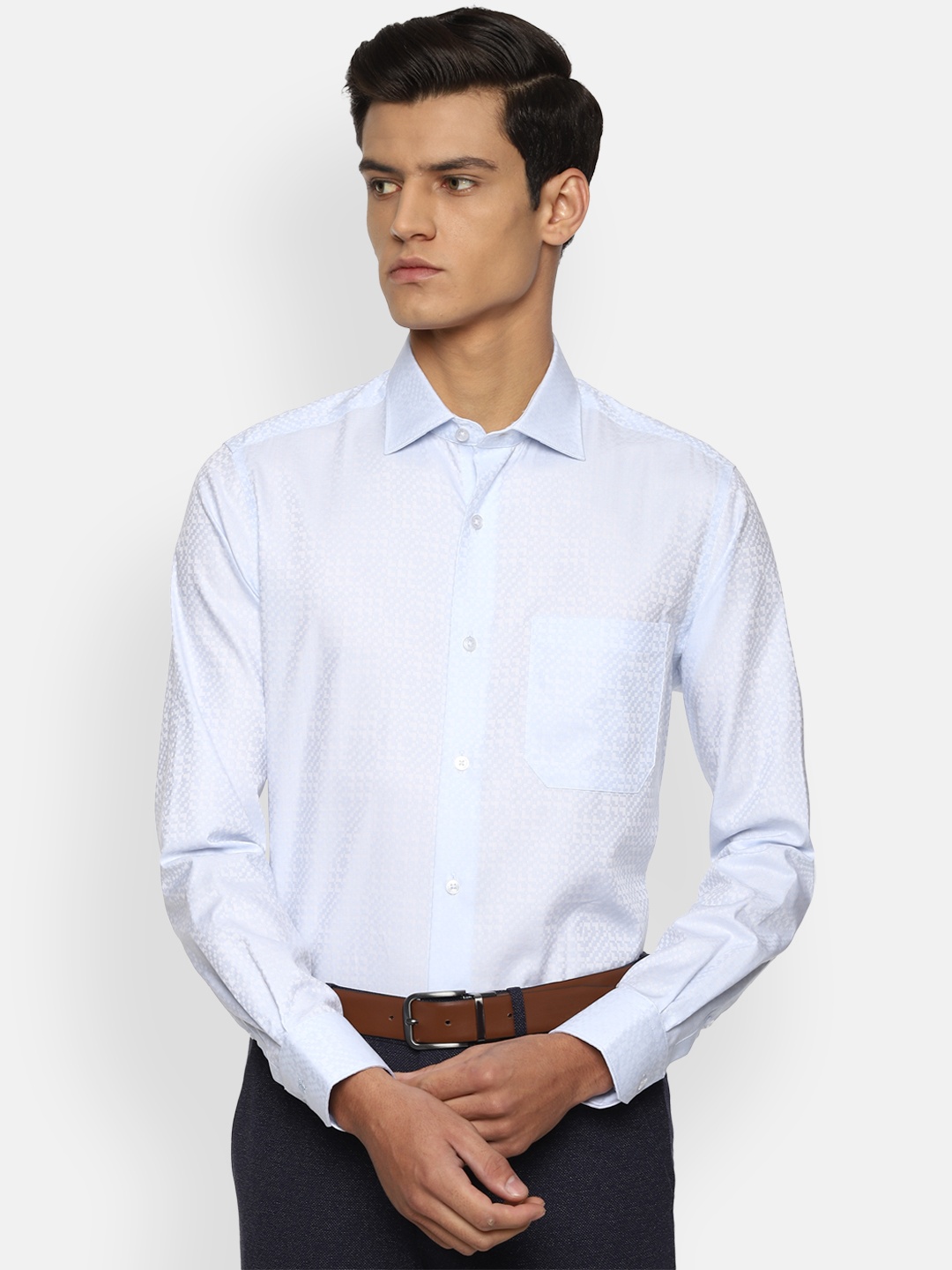 

Louis Philippe Men Blue Opaque Printed Formal Shirt