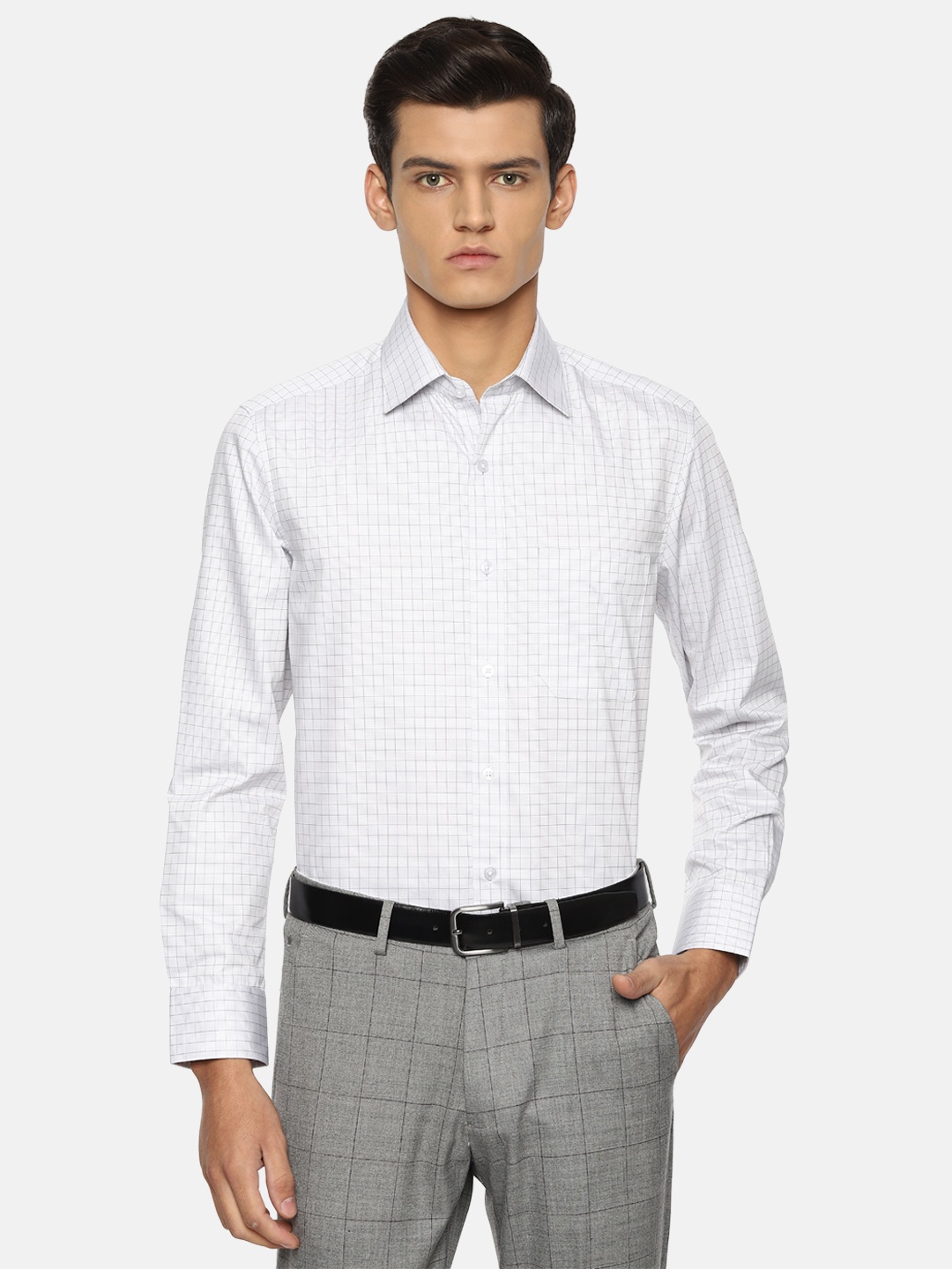 

Louis Philippe Men White Grid Tattersall Checks Opaque Checked Formal Shirt