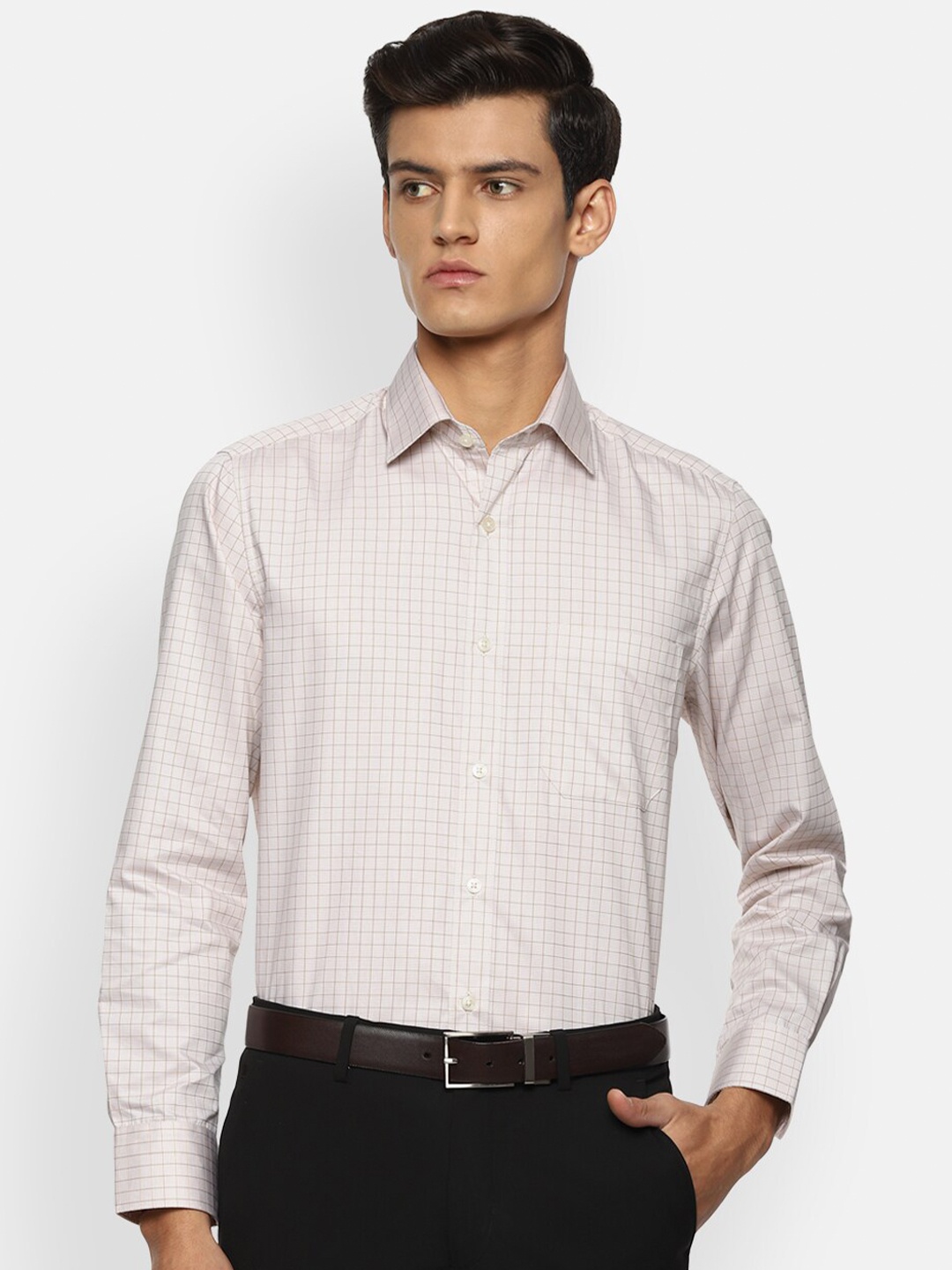 

Louis Philippe Men Beige Opaque Checked Formal Shirt