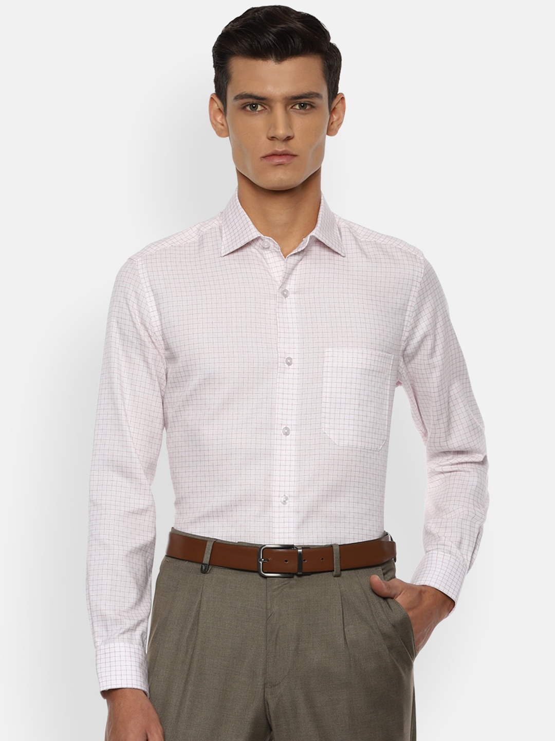 

Louis Philippe Permapress Men White Grid Opaque Checked Pure Cotton Formal Shirt
