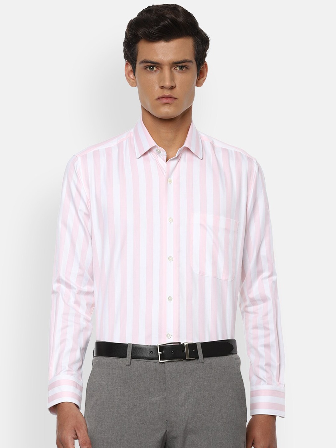 

Luxure by Louis Philippe Men Pink Opaque Striped Formal Shirt