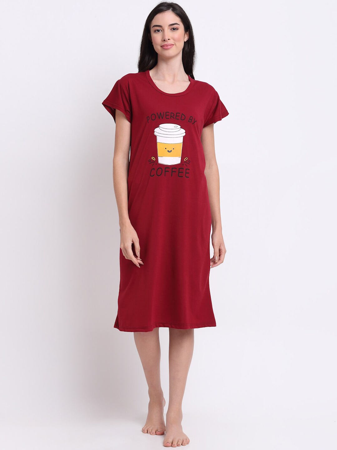 

Secret Wish Maroon Printed Nightdress