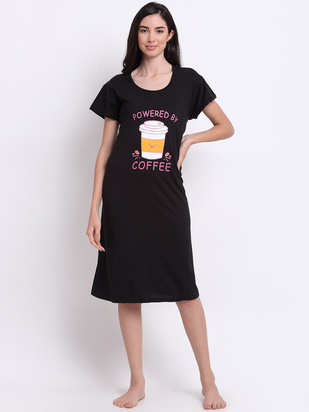 

Secret Wish Black Pure Cotton T-Shirt Nightdress