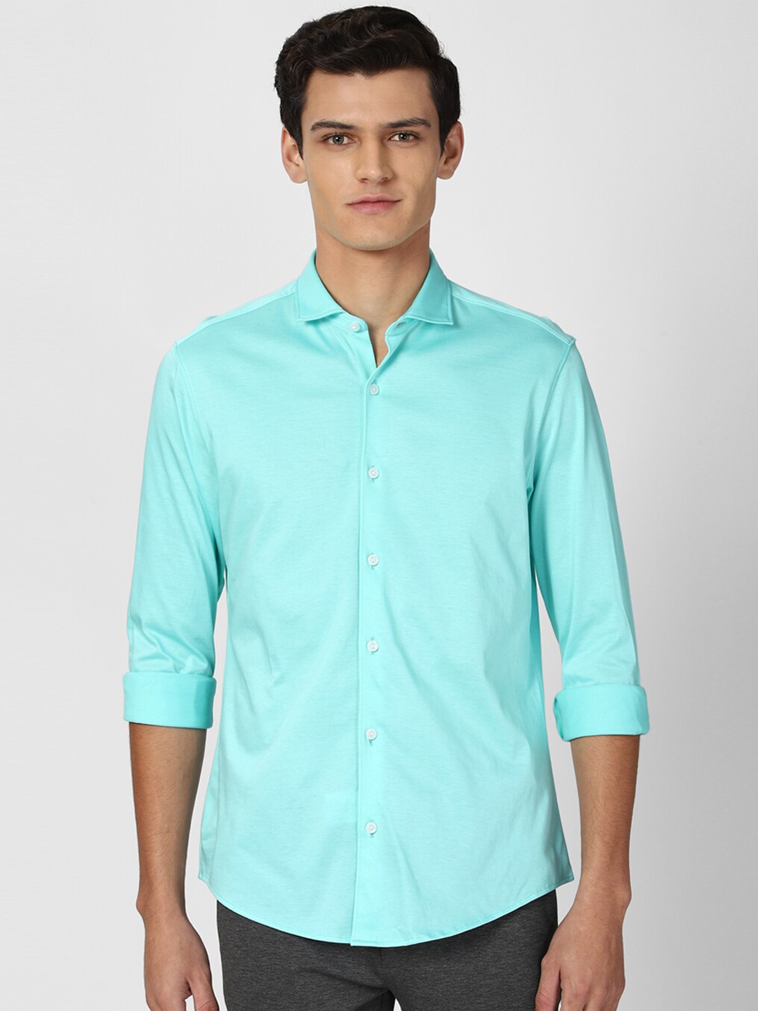 

Peter England Men Blue Slim Fit Opaque Pure Cotton Casual Shirt