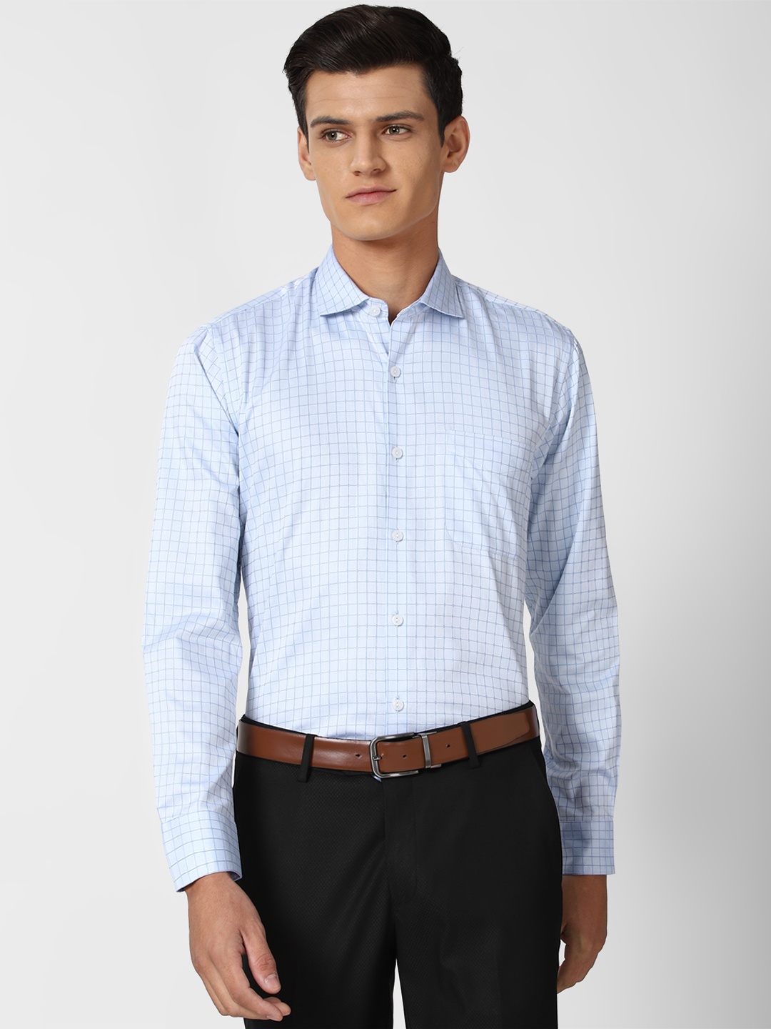 

Peter England Elite Men Blue Checked Formal Shirt