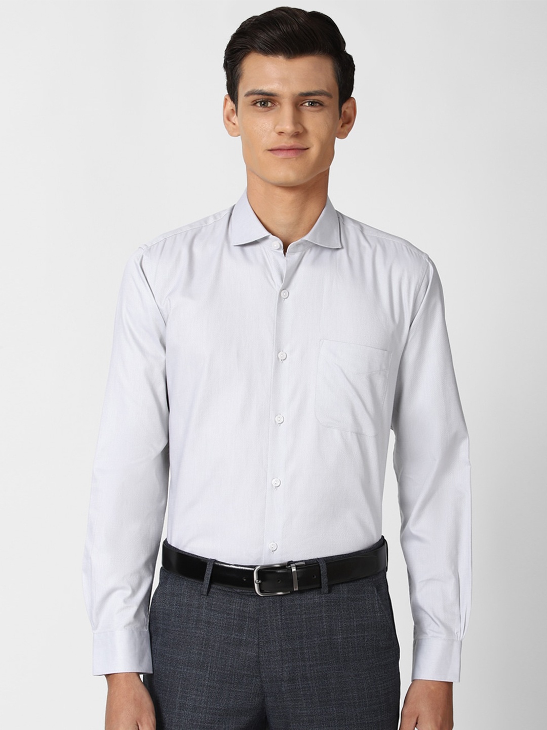 

Peter England Elite Men Grey Opaque Cotton Formal Shirt