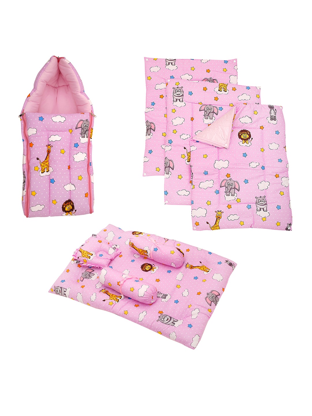 

Baby Moo Kids Pink & White Printed Water-Proof 7-Piece Bedding Gift Set