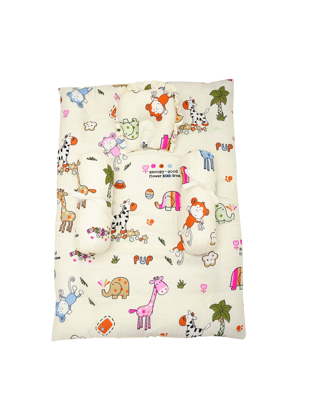 

Baby Moo Kids Cream & Red Animal Printed Mattress Set With Neck Pillow