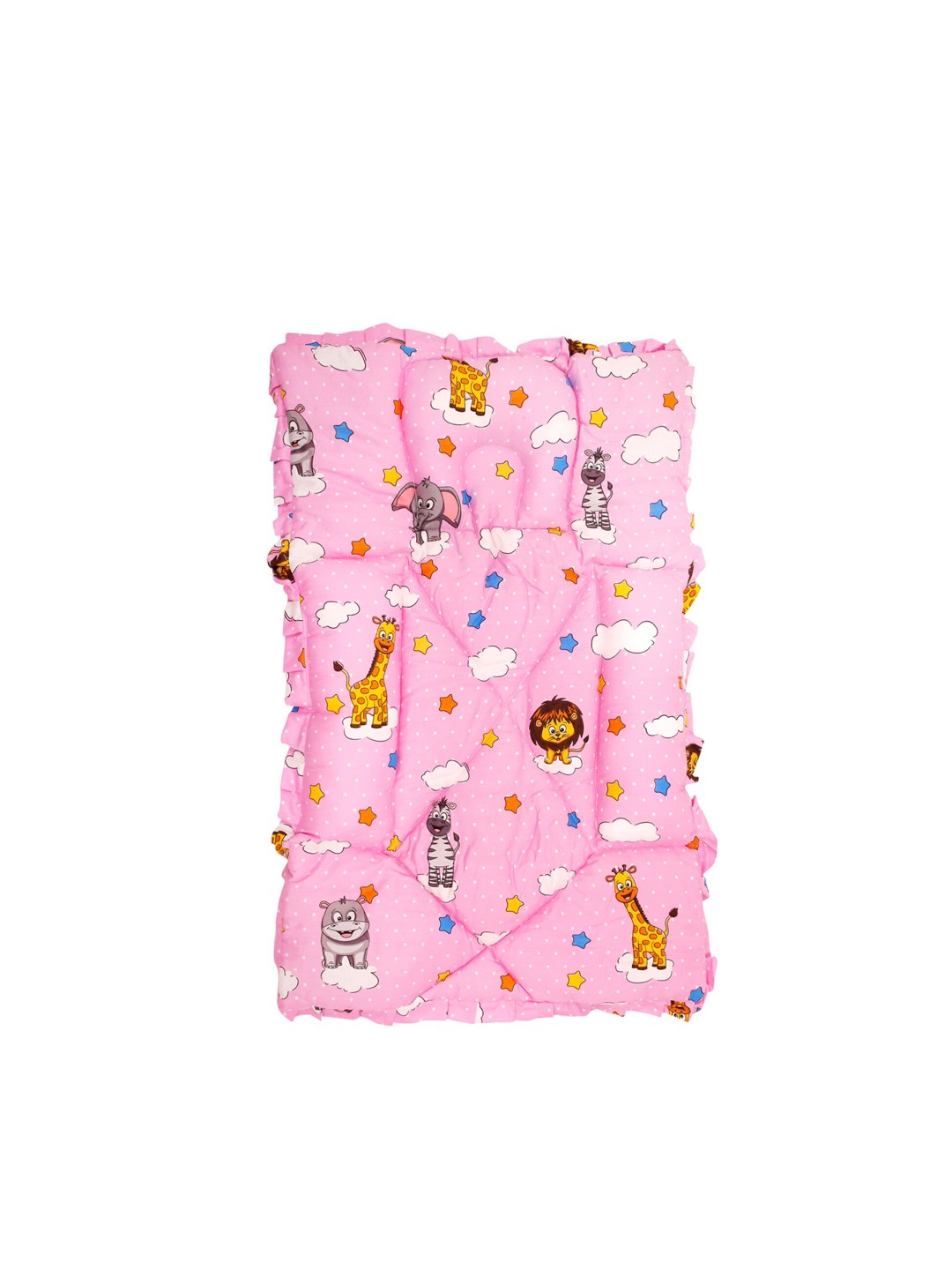 

Baby Moo Printed Cotton Mattress With Fixed Neck Pillow & Bolsters, Pink