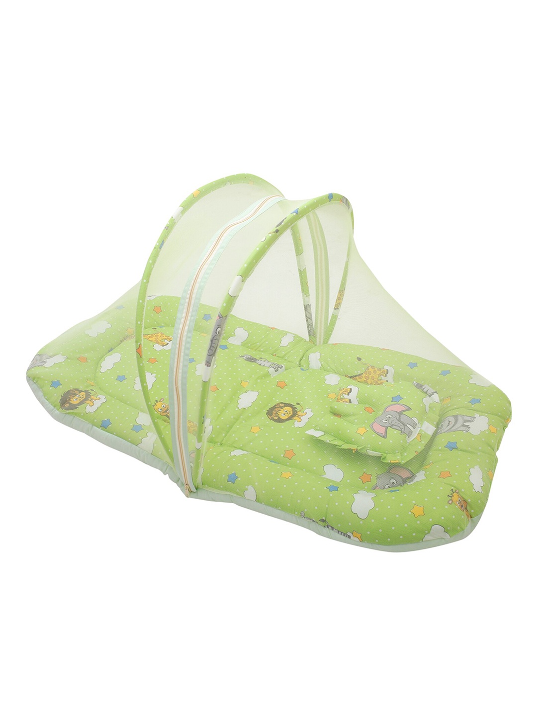 

Baby Moo Kids Green & White Printed Tent Mattress Set With Neck Pillow