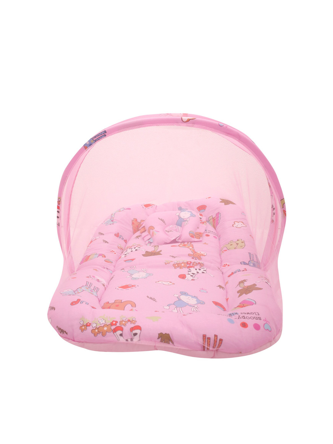

Baby Moo Printed Cotton Mattress With Neck Pillow, Pink
