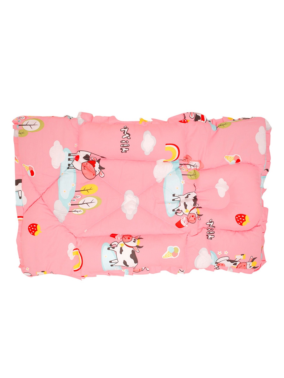 

Baby Moo Kids Peach Printed Mattress With Fixed Neck Pillow And Bolsters